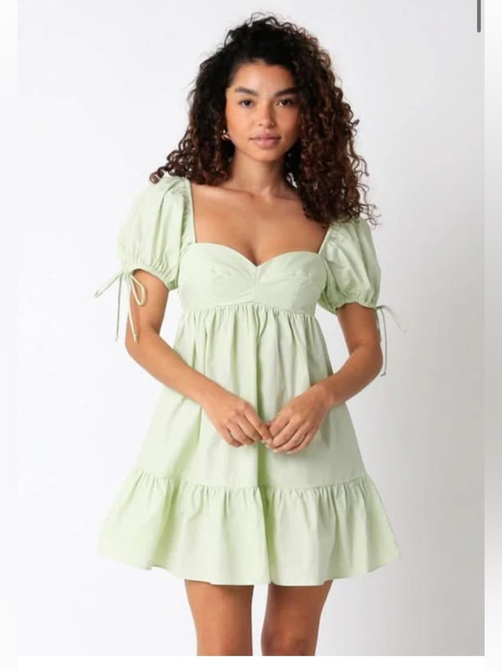 Light Green Puff Sleeve Babydoll Dress size M
